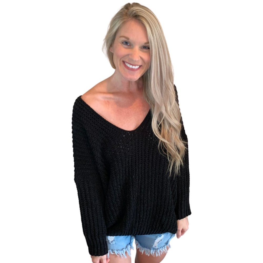 Multi Colors(SEE LISTING)Drop Shoulder Knit Pullover Sweater(Sage, Black, Ivory)